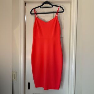 1. State Vibrant Coral Spaghetti Strap Midi Dress